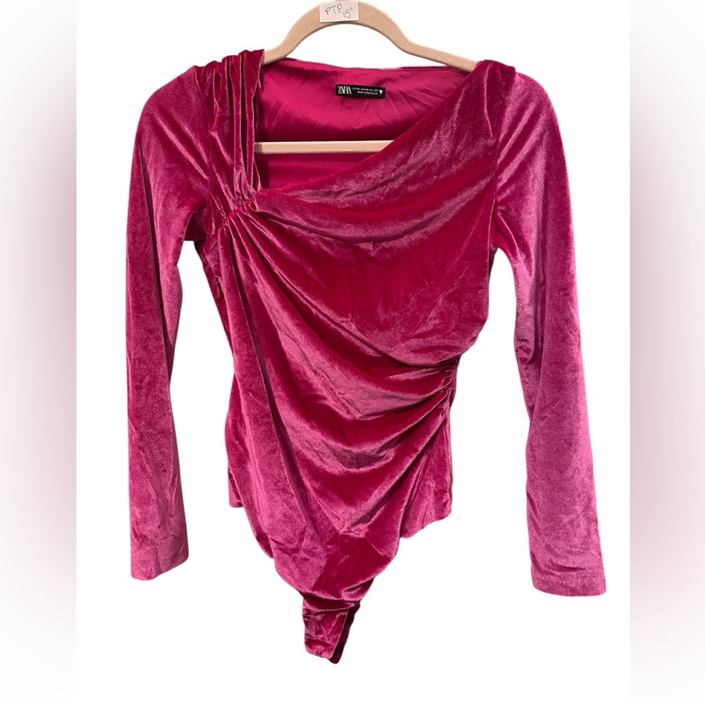 Zara Women's Pink Velvet Bodysuit. EUC